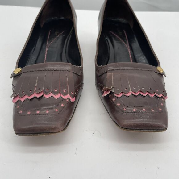 Kate Spade New York Size 6.5 Leather Fringe Tassel Loafers Brown Pink Low Heel - Picture 7 of 11